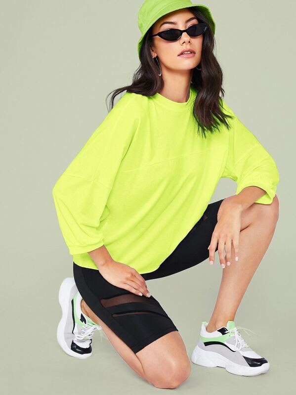 

Neon Lime Drop Shoulder Tee, Green, Candace