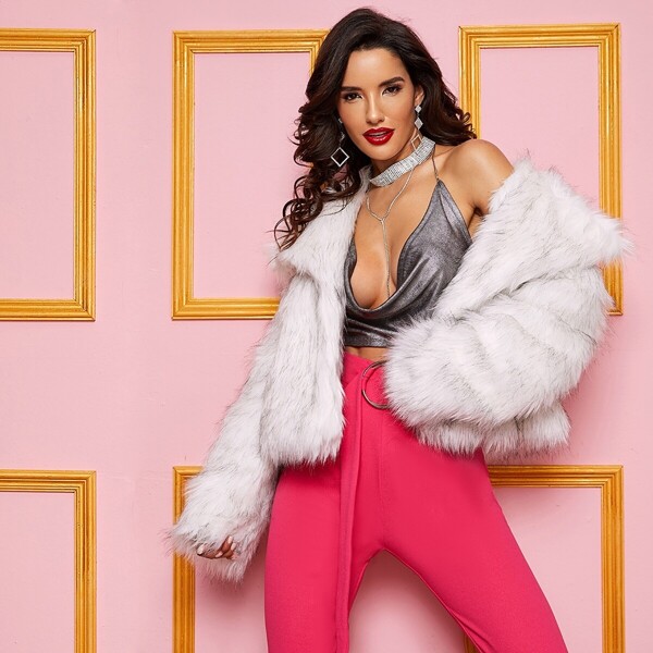 

Faux Fur Waterfall Coat, White