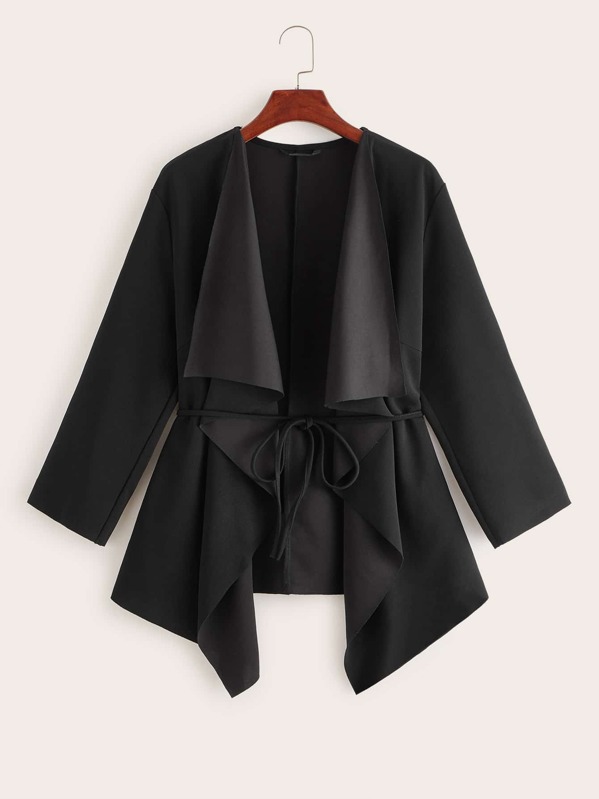

Plus Waterfall Collar Belted Coat, Black