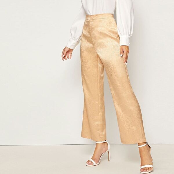 

High Waist Wide Leg Jacquard Pants, Gold