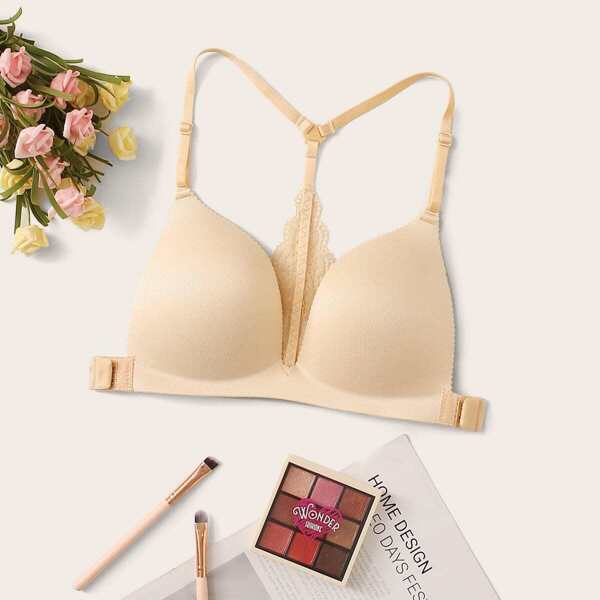 

Adjustable Strap Lace Back Bra, Nude