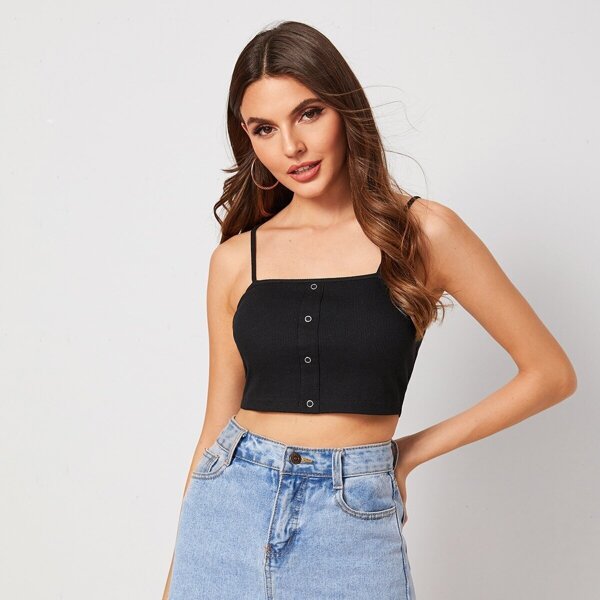 

Button Detail Rib-knit Cami Top