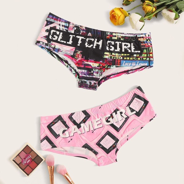 

Letter Print Panty Set 2pack, Multicolor