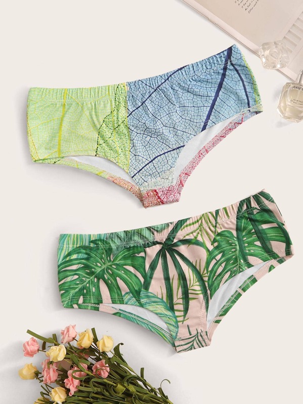 

Leaf Print Panty Set 2pack, Multicolor