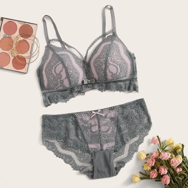 

Floral Lace Crisscross Lingerie Set