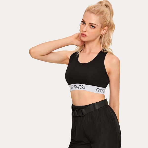 

Letter Tape Sports Bra, Black