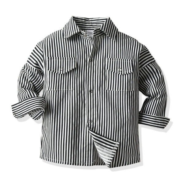 

Toddler Boys Flap Pockets Popper Through Striped Coat, Black and white