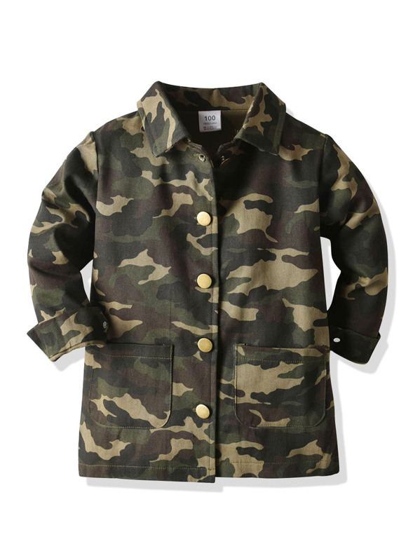 

Toddler Boys Dual Pockets Button Through Camo Coat, Multicolor