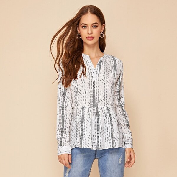 

Notch Neck Geometric Print Babydoll Blouse, Multicolor