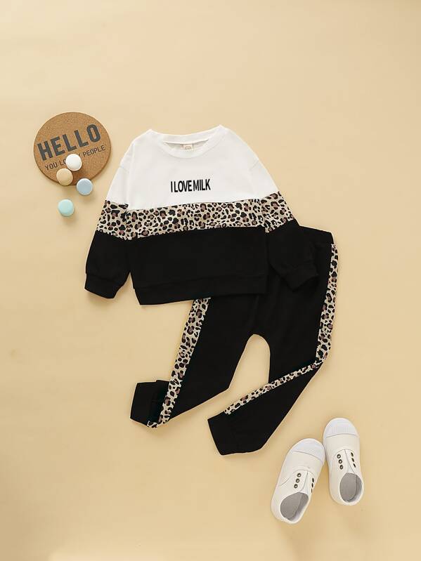 

Toddler Boys Contrast Cheetah Panel Sweatshirt With Sweatpants, Multicolor