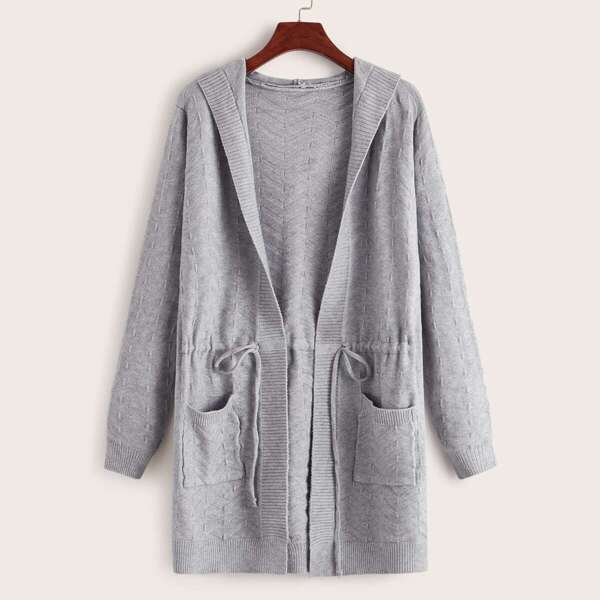 

Dual Pocket Drawstring Waist Hooded Cardigan