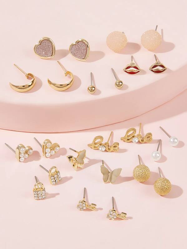 

Moon & Butterfly Design Stud Earrings 12pairs, Multicolor