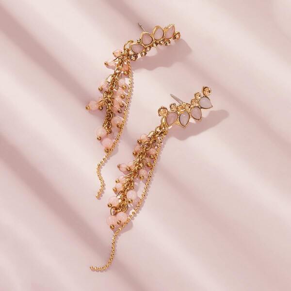 

Bead Decor Chain Drop Earrings 1pair
