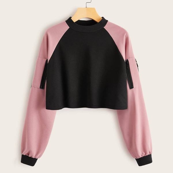 

Contrast Raglan Sleeve Ribbon Detail Sweatshirt, Multicolor