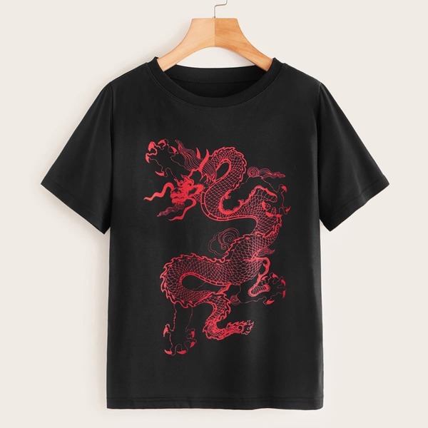 

Dragon Print Round Neck Tee