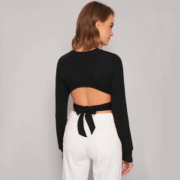

Tie Back Backless Skinny Tee, Black