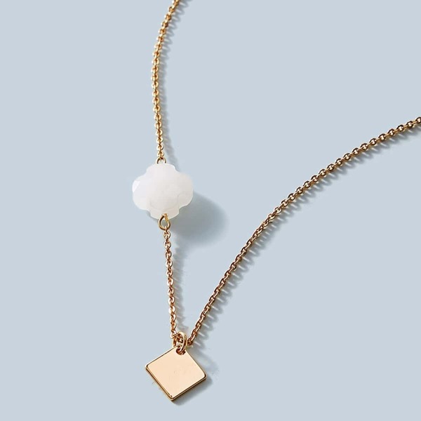 

Flower & Square Charm Necklace 1pc, Gold