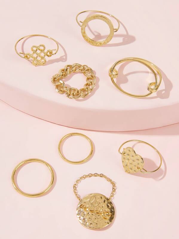 

Heart Chain Decor Ring 8pcs, Gold