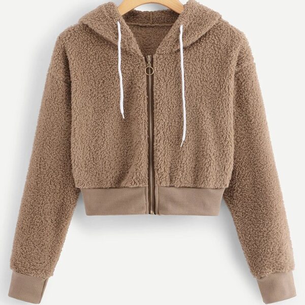 

Plus O-Ring Zip Hooded Teddy Jacket, Khaki