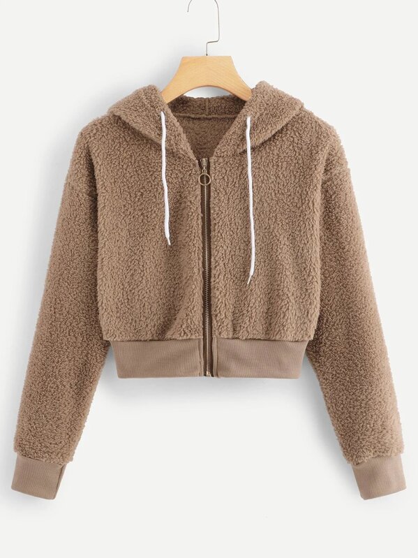 

Plus O-Ring Zip Hooded Teddy Jacket, Khaki