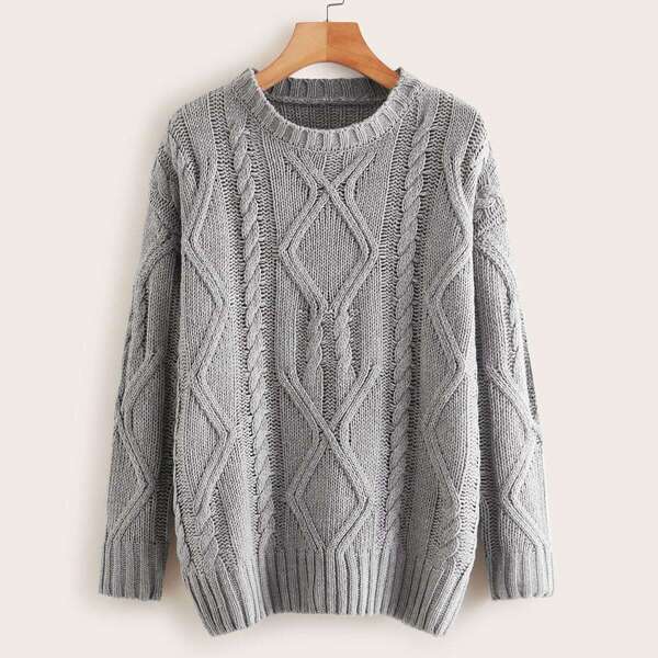

Cable Knit Drop Shoulder Jumper, Grey