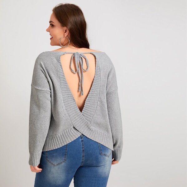 

Plus Tie Back Backless Jumper, Grey