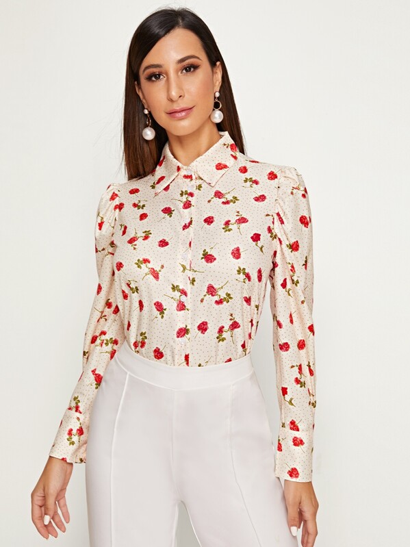 

Ditsy Floral Print Puff Sleeve Blouse, Multicolor, Gabe