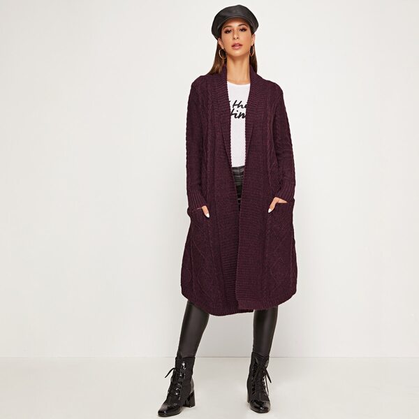 

Shawl Collar Dual Pocket Longline Cardigan, Burgundy