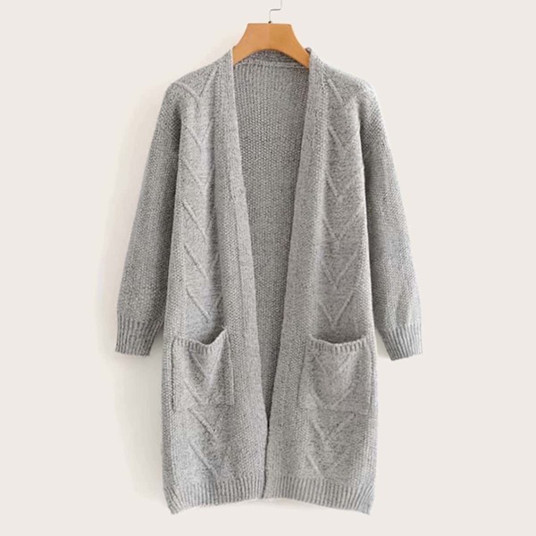 

Solid Dual Pocket Longline Cardigan, Grey