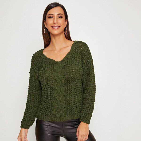 

Solid Chunky Cable Knit Jumper