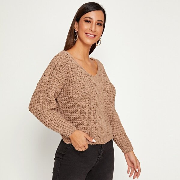 

Solid Chunky Cable Knit Jumper, Camel