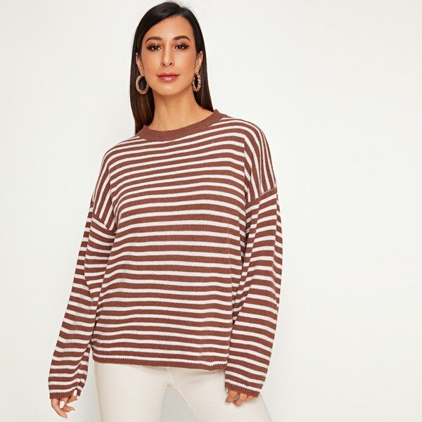 

Striped Drop Shoulder Round Neck Sweater