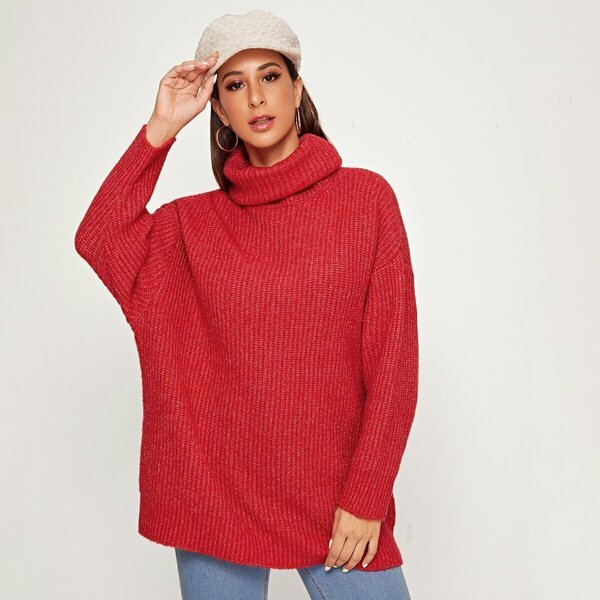 

Solid High Neck Long Sleeve Sweater
