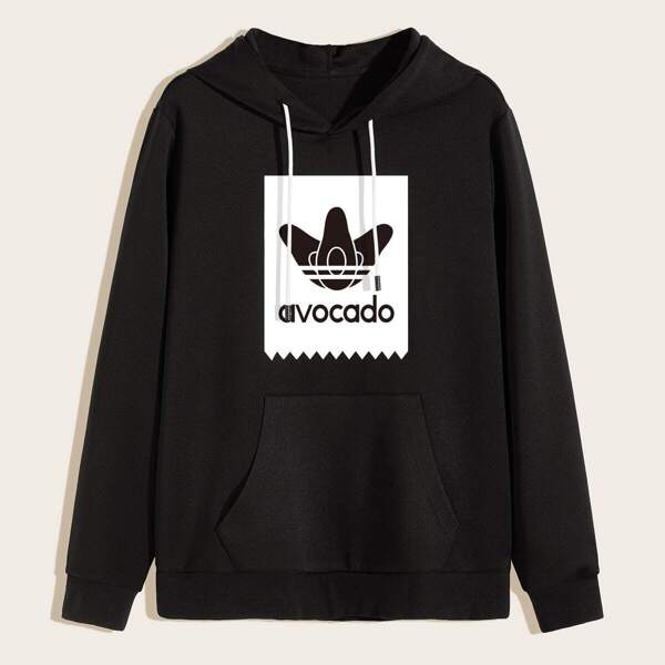 

Men Letter And Avocado Print Hooded Sweatshirt