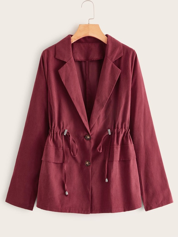 

Lapel Collar Drawstring Waist Coat, Burgundy