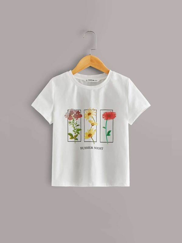 

Girls Botanical and Slogan Tee, White