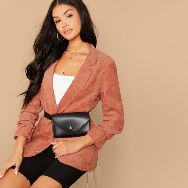 

Notch Collar Solid Corduroy Blazer, Orange pastel