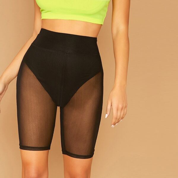 

Wide Band Waist Mesh Overlay Cycling Shorts