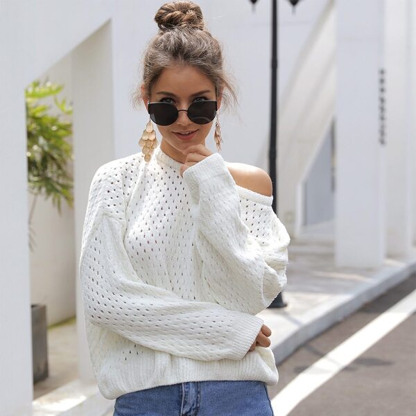 

Pointelle Knit Round Neck Solid Sweater