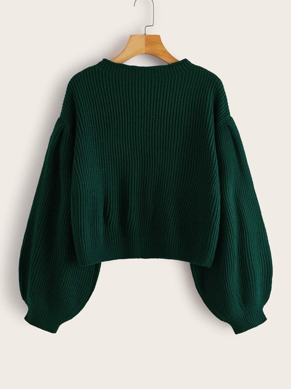 

Solid Drop Bishop Sleeve Sweater, Green, Rasa
