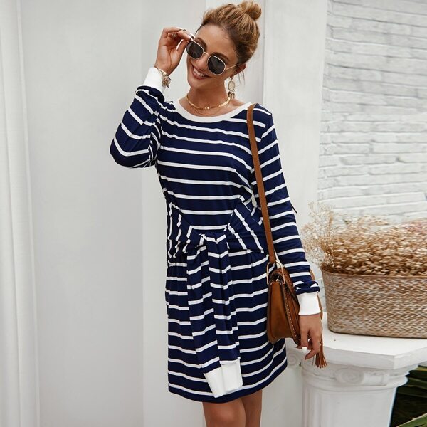 

Knot Front Striped Sheath Tee Dress, Navy