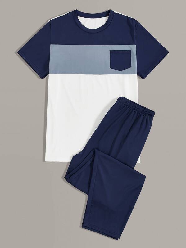 

Men Color-block Tee & Pants PJ Sets, Navy