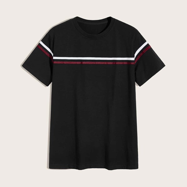 

Men Tape Front Round Neck Tee, Black