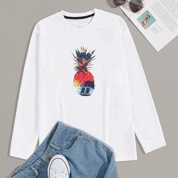 

Men Pineapple Print Long Sleeve Tee
