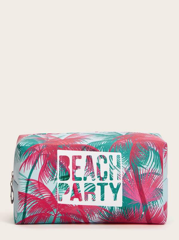 

Letter & Plant Pattern Makeup Bag, Multicolor