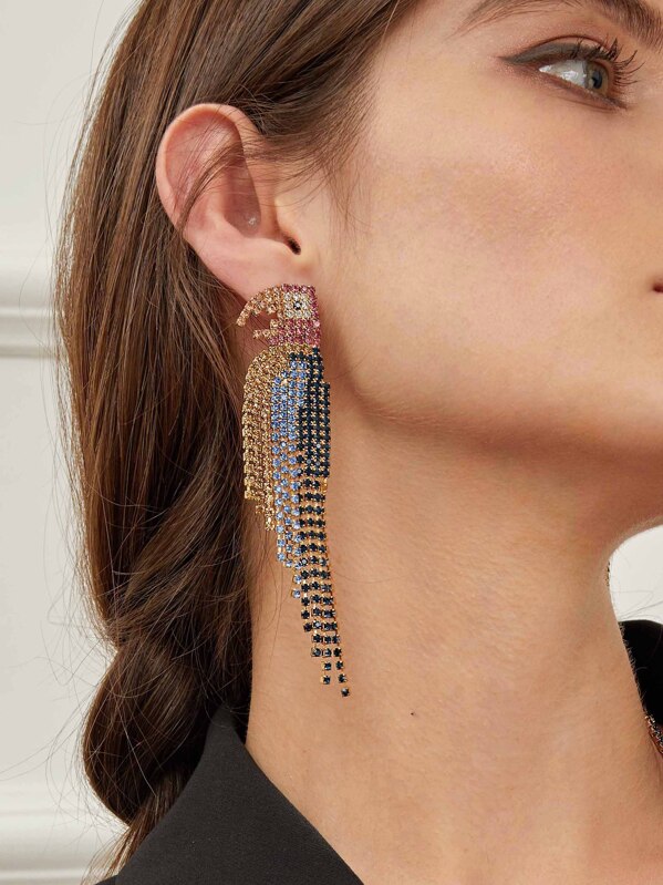 

Rhinestone Parrot Design Stud Earrings 1pair, Multicolor
