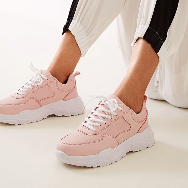 Lace-up Front Chunky Sneakers, Pink