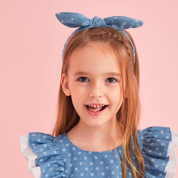 

Toddler Girls Heart Pattern Bow Knot Decor Headband, Blue