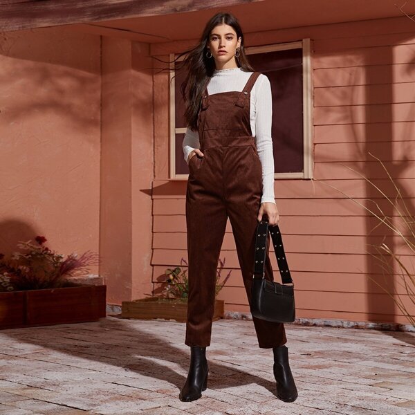

Pocket Side Corduroy Pinafore Jumpsuit, Brown