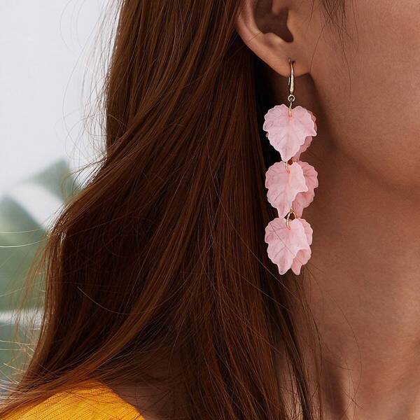 

Tiered Flower Drop Earrings 1pair, Pink